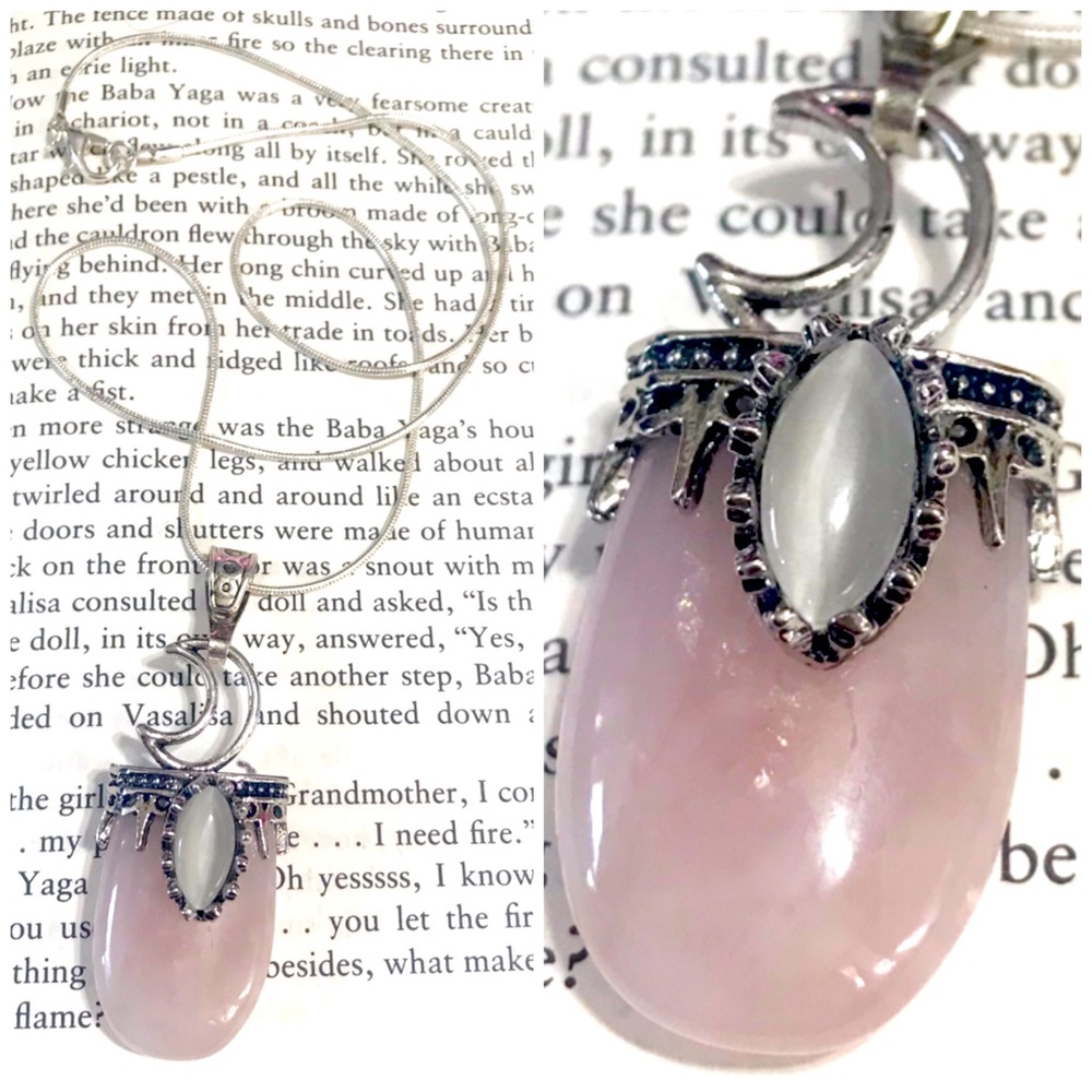 Rose Quartz Crystal Moon Necklace